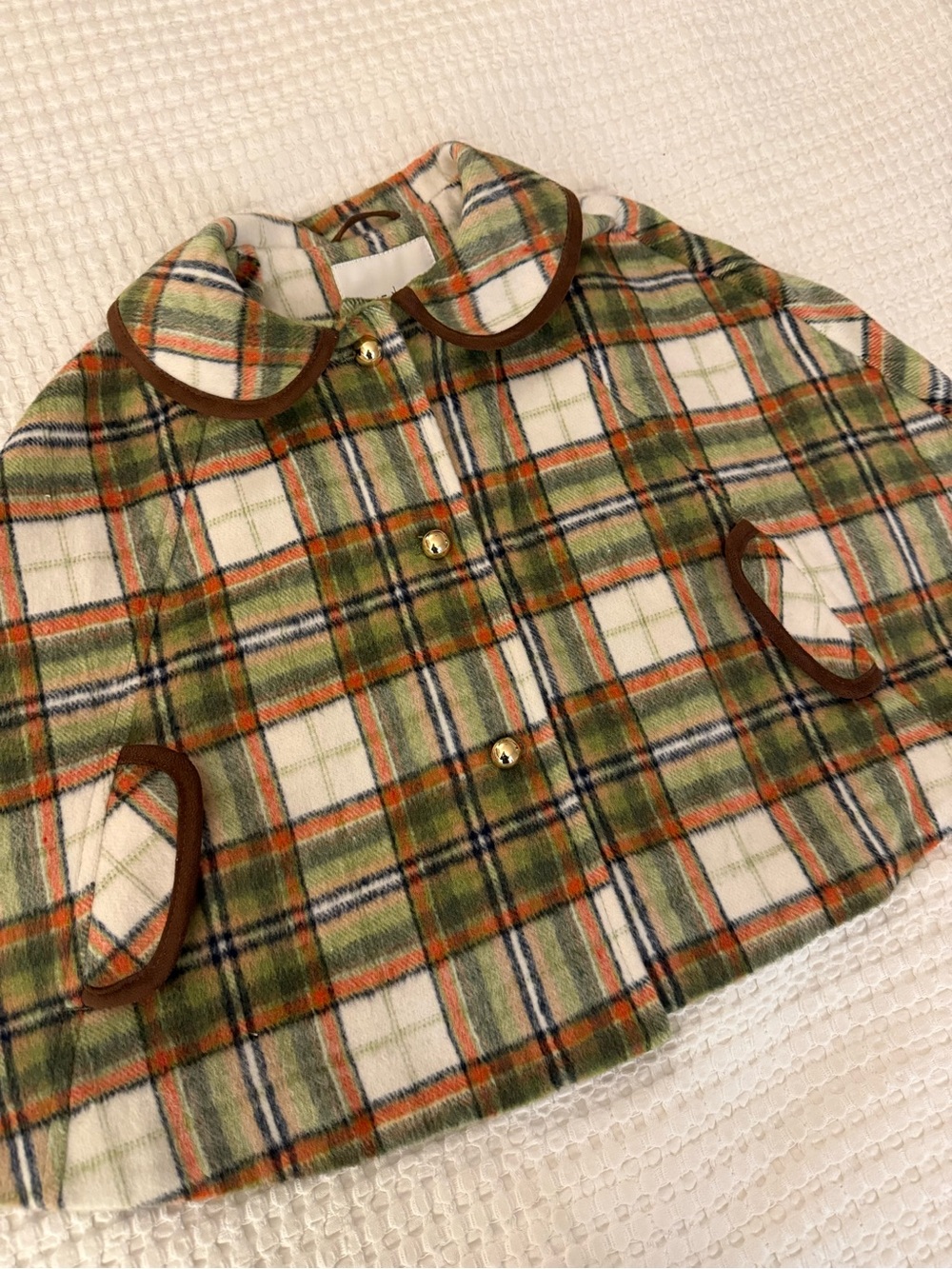 Janie and Jack Green Plaid Fleece Cape Jacket
